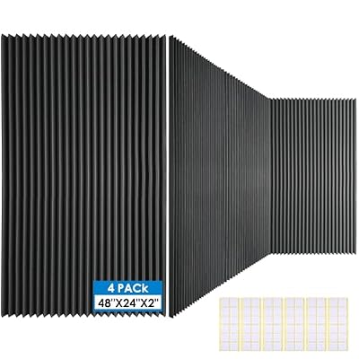 4 PCS Acoustic Panels,48''X24''X2'' Soundproof Foam Wall Panels,High Density Fireproof Noise Cancelling Foam Studio Foam Panel,Noise (Black 4 Pack)