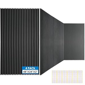 4 PCS Acoustic Panels,48”X24”X2” Soundproof Foam Wall Panels,High Density Fireproof Noise Cancelling Foam Studio Foam Panel,Noise (Black-4 Pack)