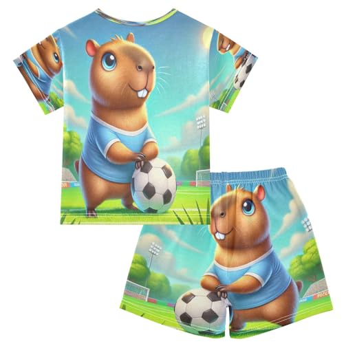 Capybara Soccer Pajama Set Short Sleeve Summer Pajamas Shorts Sets PJ Clothes Set Soft 5Y2