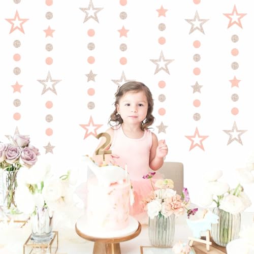 Image of Rose-Gold Peach Star Party-Decoration Garland Lasting Surprise | 52ft Twinkle Little Star Streamers,Girl Baby Bridal Shower Birthday Bachelorette Wedding Supplies Decor