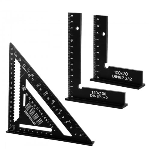 Schlosserwinkel Set, 2 PCS 90°Anschlagwinkel Zimmermannswinkel mit Messskala(cm) Größe 150 x 100mm und 100 x 70mm und 1PCS 180mm Dreieckslineal, Winkelmesser Anreisswerkzeug für Präzise Arbeiten
