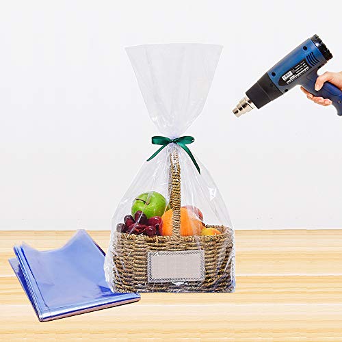 Image of LazyMe Shrink Wrap Bags for Gift Baskets, 18x24 Inch, 10 Pcs | Clear PVC, Heat Shrink Wrap, Cellophane Wrap, Fits Small to Medium Gift Baskets, Christmas, Easter, Baby Shower