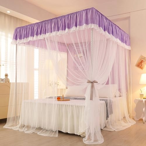 GJMSSMY Dosel de Cama de Princesa de 4 Esquinas con mosquitera, Cortina, Dosel de Cama, Tienda de campaña para Cama Queen/King, Elegante mosquitera Doble de Visillo acogedora para la Decor
