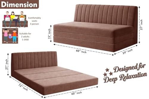 Image of Rosebell 5x6-Three Seater Upholstered Armless Sofa Cum Bed with Backrest | Soft Velvet Fabric Finish | Modern Living Room & Bedroom -Brown-Color