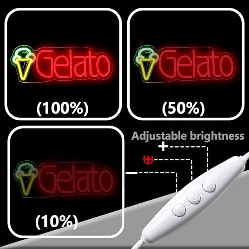 Image of Gelato Neon Sign for Wall Decor, Italian Ice Cream Neon Light with Dimmer Switch for Business, USB Power LED Sign Lights for Home Bar Store, LED Neon Sign Wall Art Neon Light for Beer Pub(Gelato)