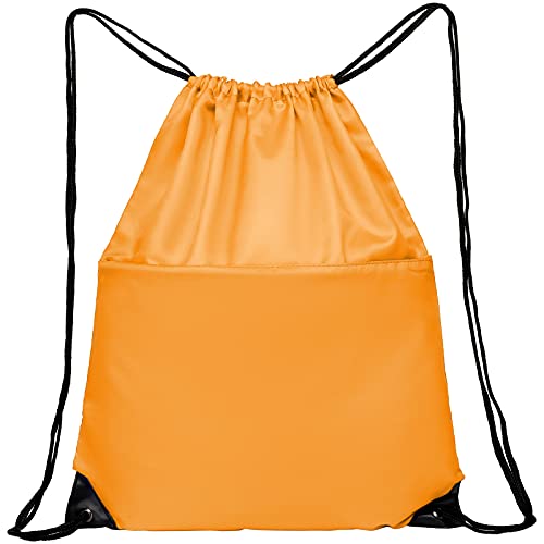 Buyagain Drawstring Backpack Sports Water Resistant String Bag Sport Gym Sackpack For Women Men Large With Zipper, Orange #TOP1