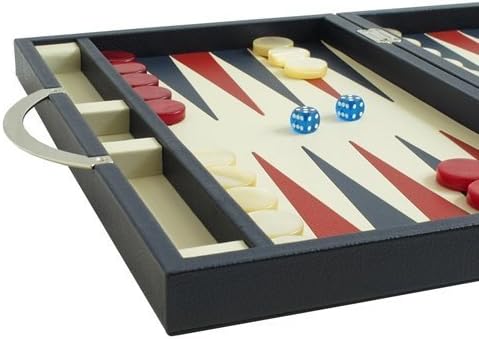 Zaza & Sacci Leather Backgammon Board Game Set (15" Luxury Travel Case, Model ZS-200) - Blue