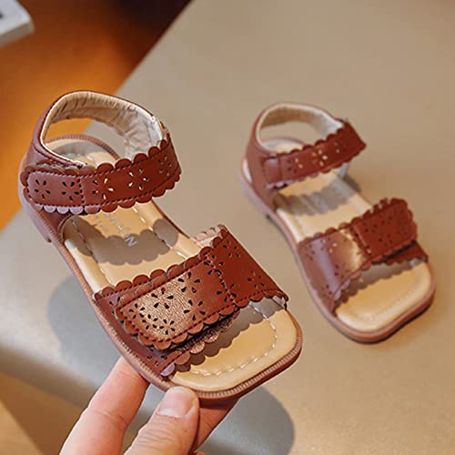 Girls' Sandals Children Sandals Fashion Baby Open Toe Princess Shoes Soft Soled Cut Out Beach Sandals (Brown, 12.5 Little Child)3