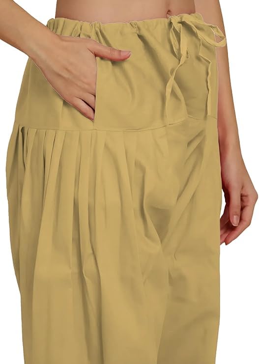 Image of Women's Pure Cotton Semi Patiala Salwar | Loose Fit Punjabi Ethnic Bottom Wear | Comfortable Elastic Waist | Free Size | No Pocket