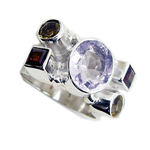Bague argent pierres gemmes véritables fait main anneau large taille femme - 5