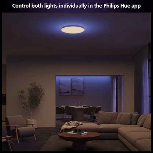 Image of Philips Hue Datura Smart Ceiling Panel (Large Round 2.49 in x 22.60 in) White & Color Light, Bluetooth Compatible, Voice Control with Alexa, Apple Home & Google Assistant