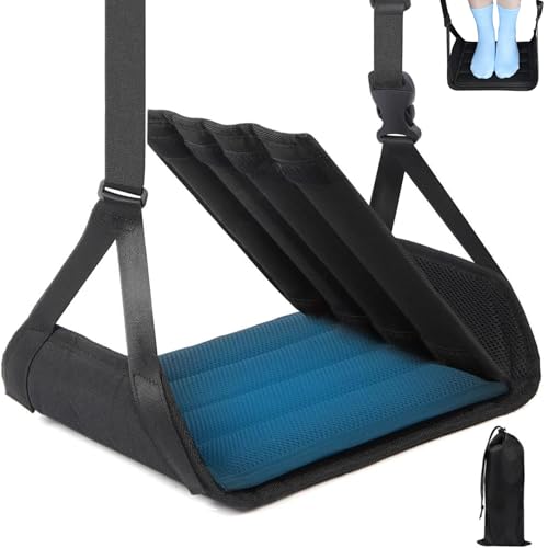 Flugzeug Fußstütze mit Schwamm & Abnehmbarer Stützplatte, Höhenverstellbare Fußhängematte, Tragbare Fuß Hängematte für Reisen, Zug, Büro, Wohnheim, Langstreckenreisen, Lange Flüge Entspannung Komfort