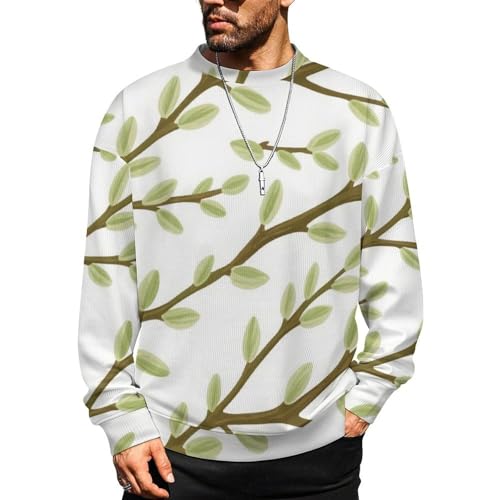 MoBlinko Summer Tropical Leaves Mens Sweater Crewneck Sweater Lightweight Sweaters for Men Long Sleeve Pullover