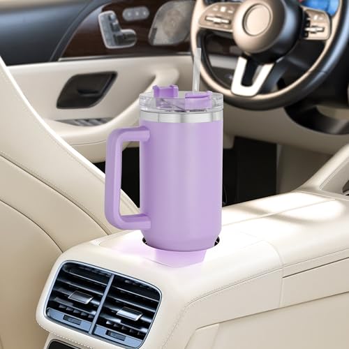 FECBK Thermobecher mit Strohhalm, Henkel und 2 Deckeln 1,2L, Lavendel – Ansicht 6