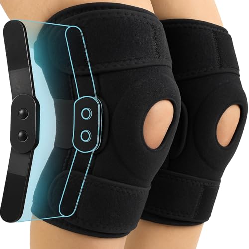 Vive Hinged Knee Brace (2 Pack) - Relieves ACL, MCL, Meniscus Tear - Lightweight, Comfortable, Breathable Open Patella Wrap with Side Stabilizers - for Women & Men - Adjustable Strap for Tendonitis (Black)