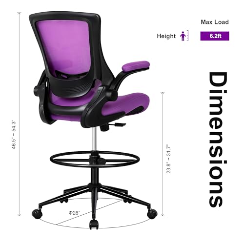 Image of Misolant Tall Office Chair, Drafting Chair for Standing Desk, High Office Chair with Adjustable Lumbar Support, Flip-up Arm and Footrest Ring, Tall Drafting Chair for Bar Height Desk