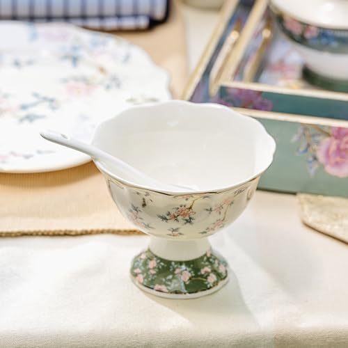 Image of Vigneto Victorian Green Ice Cream Cups for Desserts, Sundae, Sweets,Snacks, Fruit, Pudding, Nuts or Dip, 180 ml, Set of 6 | Finest Premium Porcelain
