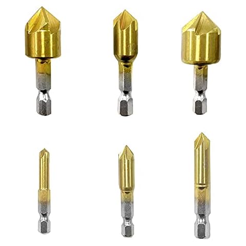 6 Pieces Countersink Drill, Metal Countersink Drill Bit, 90°Countersink Set, High Speed Steel Chamfer, Chamfering Countersink Drill Bits, for Wood, Metal, Plastic Cover