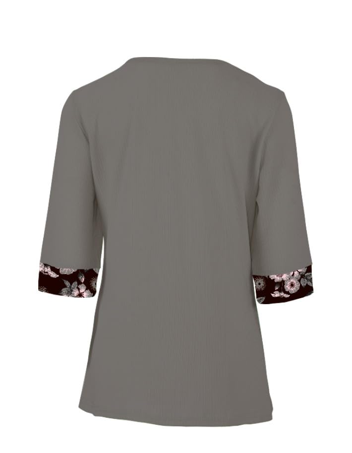 Women's Casual Floral Print Patchwork Square Collar Fake Two Piece T Shirt Summer Loose Half Sleeve Tunic Blouses Tops4