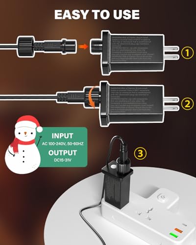 Image of Lustaled 30V Class 2 Power Supply with 5M Extension Cord, 6W Waterproof IP44 LED Transformer Replacement for Christmas String Light Inflatable Decors with 8 Modes, Timer Function