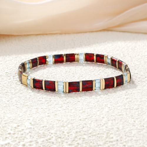 Image of KELITCH Women Stretch Bracelets Pearl Charms Tila Shell Beaded Friendship Bracelet