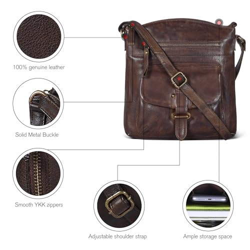 Image of Oak Leathers Leather Crossbody Bag For Women With Adjustable Sling Strap - Medium Size Crossover Shoulder Handbag Purse
