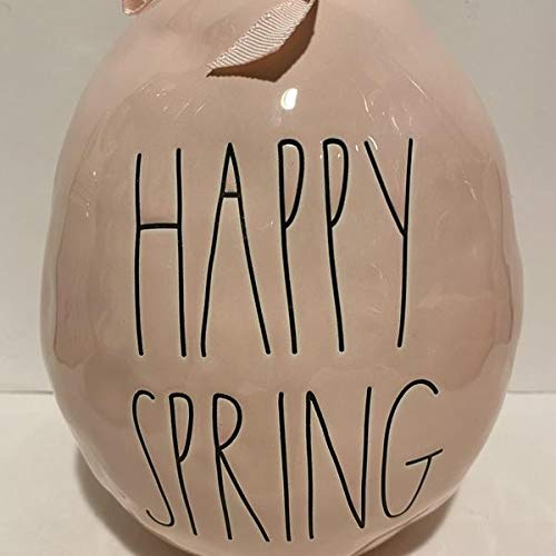 Rae Dunn HAPPY SPRING Easter Egg - Pink Ceramic - 10 in tall