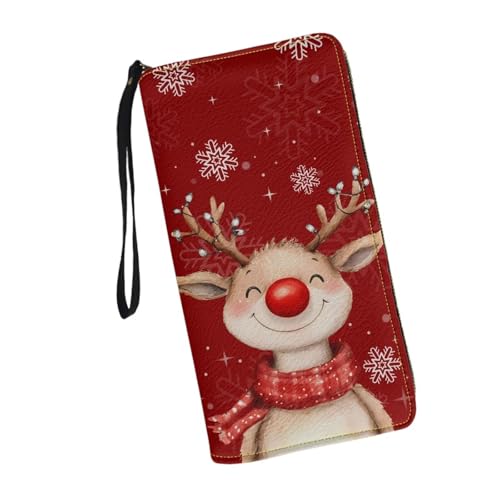 Image of Bulopur Christmas Reindeer Wristlet Wallet for Women Teen Girls Blocking Credit Card Holder PU Leather Phone Wallet Clutch Large Capacity Ladies Travel Purse