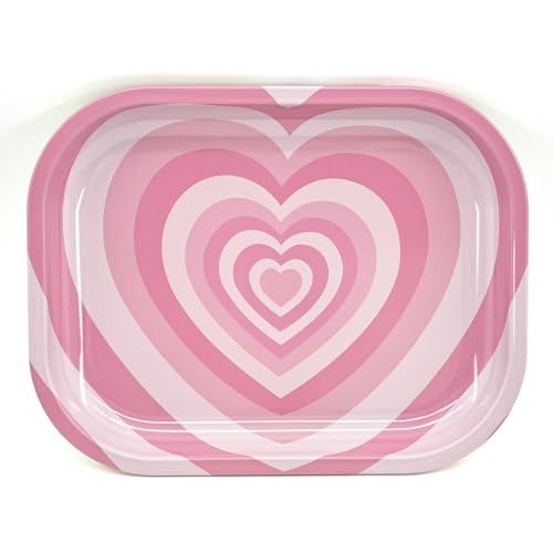 Pink Rolling Tray Premium Metal Tray with Design -7 x 5.5 Inches Perfect Size for Home Or Travel Accessories (Pink Heart)