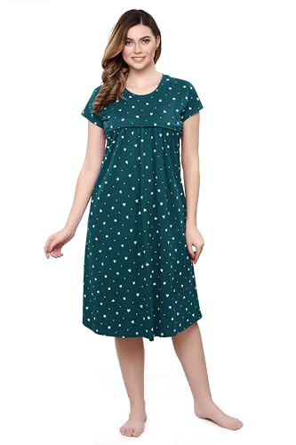 Image of TIGYWIGY Women's Cotton Printed Knee Length Maternity /Feeding /Nursing Nighty