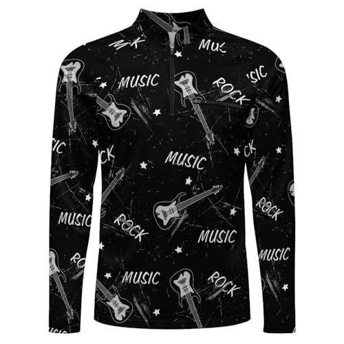 Musical Guitar and Gray Grunge Men's Rash Guard Long Sleeves Quick Dry Fishing Workout Shirts with Zipper4