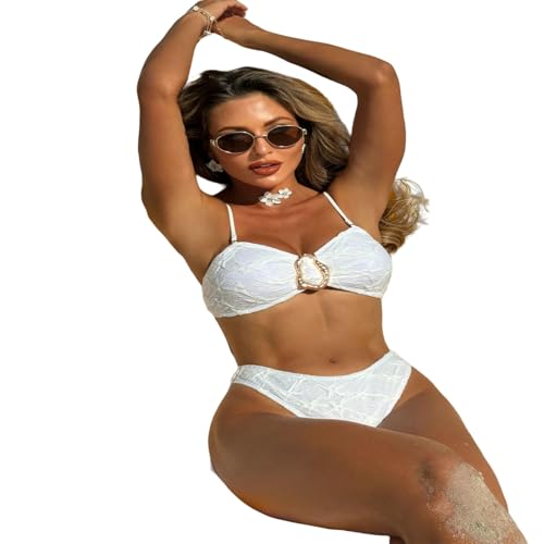 YMXLWHBD Maillot De Bain À La Mode pour Femmes, Deux Parties, Section en Bikini, Transporteur Spaghetti, Bain-Blanc-s