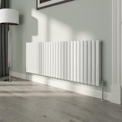 NRG White Oval Radiator Horizontal 600x1593mm Double Panel Central Heating