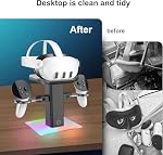 TicEaik Charging dock for Meta Oculus Quest 3/Quest 2/Quest 3S Accessories, Stand and Charger for VR, Safe Charging, Base with RGB Light Effects