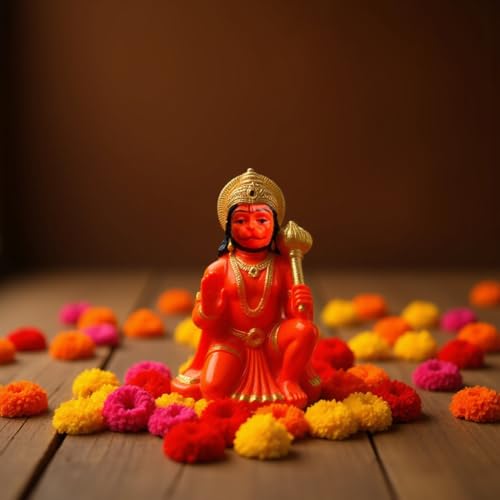Image of UNOVATE Lord Hanuman Idol for Car Dashboard, Home, Office Desk - Hanuman Murti for for Pooja, Temple Showpiece, Decoration, Festivals and Gifting. (Orange, 8cm)