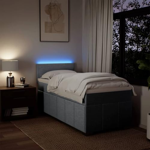 IKAYAA Boxspringbett 100 x 200 cm - Bett mit LED Beleuchtung, Federkern Matratze,Topper & Kopfteil - Polsterbett 100 x 200 cm mit Matratze - Bett mit Matratze und Lattenrost Hellgrau Type-1 IKAYAA Boxspringbett 100 x 200 cm - Bett mit LED Beleuchtung, Federkern Matratze,Topper & Kopfteil - Polsterbett 100 x 200 cm mit Matratze - Bett mit Matratze und Lattenrost Hellgrau Type-1