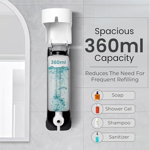Image of Robustt Stylish Wall Mounted Liquid Soap Dispenser 360ML (White, Pack of 10) - with Adhesive Hooks | Easy Installation for Bathroom & Kitchen - Durable ABS Material, Sleek Design