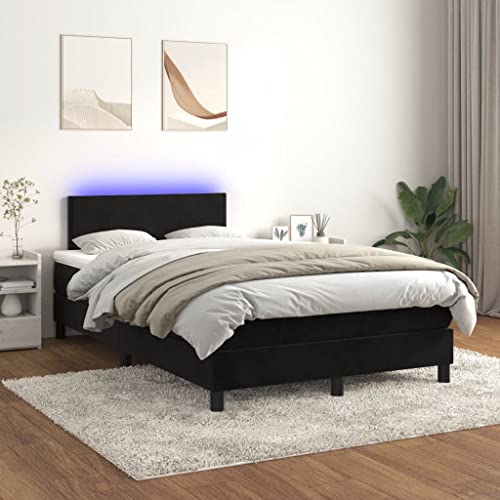 QZZCED Cama Box Spring con Colchón de Muelles Ensacados y Cabecero Ajustable en Terciopelo Suave, Incluye Tira LED de Colores y Protector de Colchón para Dormitorio Adulto
