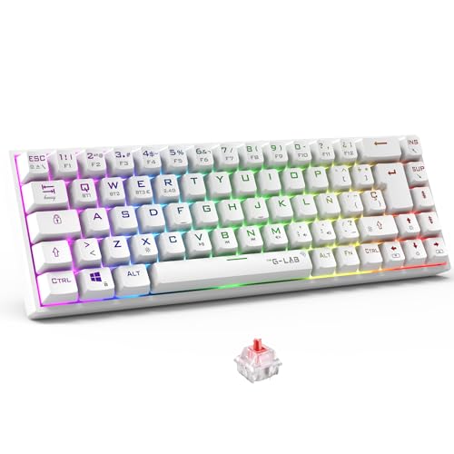 The G-Lab - Keyz Titanium WL - Teclado mecanico inalámbrico 65% QWERTY con Ñ - Teclado Gaming inalámbrico Switch Rojo, RGB 100% Personalizable, Macros programables - PC, PS4, PS5, Xbox – Blanco