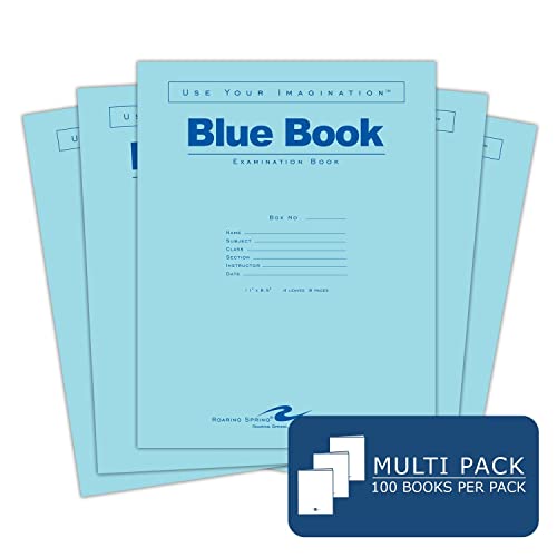 ROARING SPRING EXAM BLUE BOOKS 100 팩 11 X 8.5 4장 및 8페이지 넓은 테두리 여백 미국에서