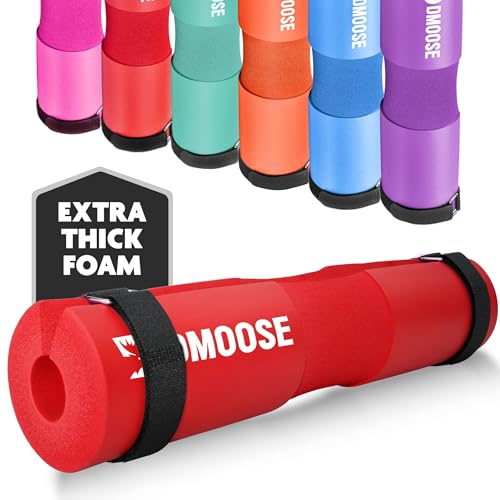 DMoose Fitness Barbell Pad - Non-Slip EVA Foam Squat Pad with Safety Straps for Hip Thrusts Squats & Lunges - Relieves Neck Shoulder & Back Pressure for Standard & Olympic Bars