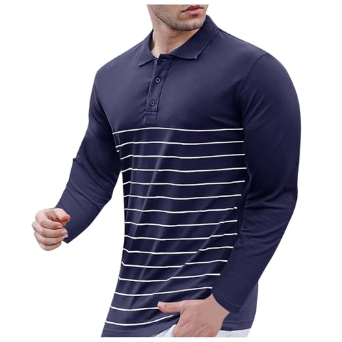 Polo Shirt Men's Long Sleeve Striped T-Shirt Cotton Casual P