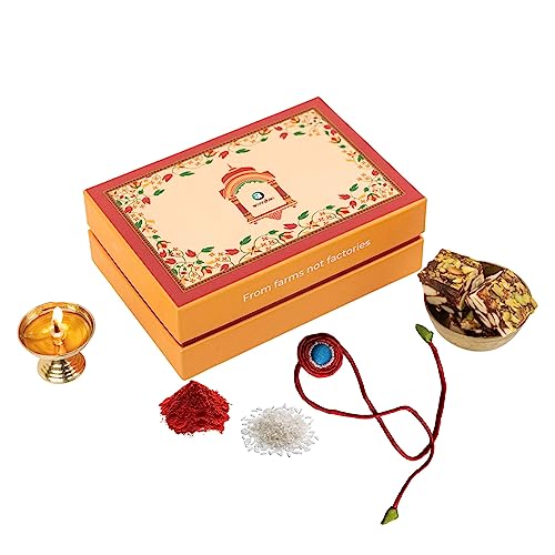 Image of Anveshan Rakhi Sweets Gift Box for Brother Sister Bhiya Bhabhi Family, 200gms | Rakshabandhan Gift for Brother Sister | Healthy Indian Sweets With Dates and Dry Fruits No Sugar, Handmade Zero Waste Rakhi with Roli and Rice