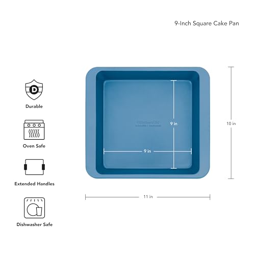Image of KitchenAid Nonstick Aluminized Steel Square Cake Pan, Dishwasher Safe, Blue Velvet, 9 Inch