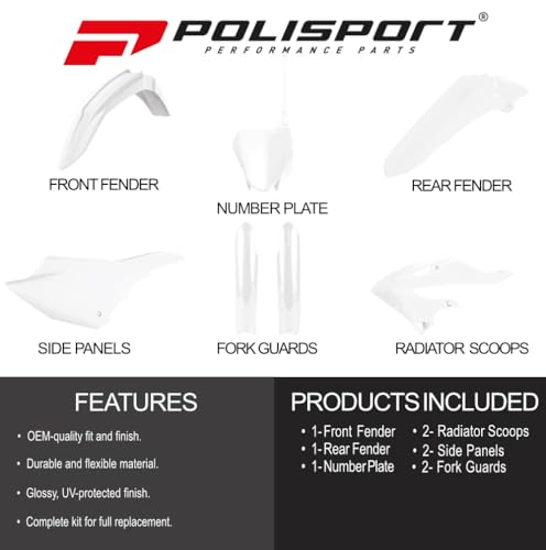 Polisport 91128 - Polisport Mx Plastic Replica Kit Per Chi Cerca La Qualità Oem Per Moto Yamaha In Colore Bianco - 2