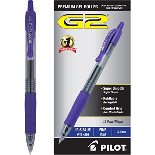 Image of PILOT, G2 Premium Gel Roller Pens, Fine Point 0.7 mm, Iris Blue 12 Count (Pack of 12)