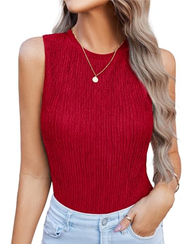 Hotouch Mujer Verano Sexy Tank Top sin Mangas Cuello Redondo Tops Blusa Elegante Casual Slim Fit Tops sin Mangas Verde Oscuro S, rojo oscuro, S
