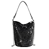 Bydenwely Rhinestone Rivets Bling Bucket Hobo Bag Chic Evening Purse Women Clutch Crossbody Mini Tote for Prom Party