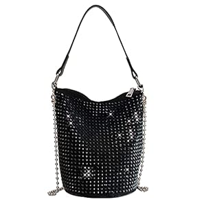 Bydenwely Rhinestone Rivets Bling Bucket Hobo Bag Chic Evening Purse Women Clutch Crossbody Mini Tote for Prom Party