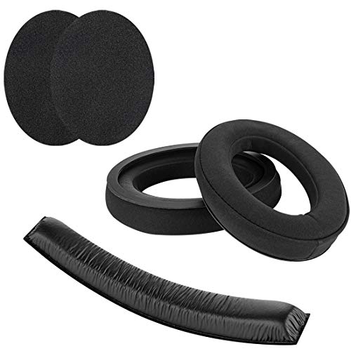 Geekria Lamy Velour Almohadillas Auriculares + Almohadilla Banda de Cuero Compatibles con Sennheiser HD380 PRO, HD380, PC350, Game Zero Rep. Piezas (Negro)